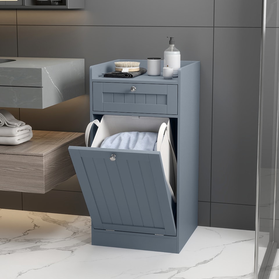 image 1 of COSTWAY Tilt-Out Laundry Cabinet Bathroom Storage Grey
