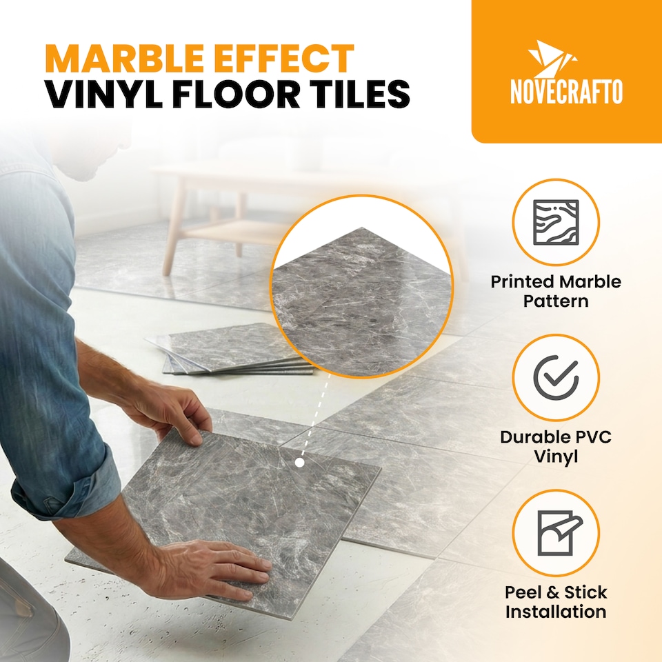 image 1 of Vinyl Floor Tiles Self Adhesive – 30 Pack Covers 30 sqf (2.79sqm) – 12x12in (30.5x30.5cm) Waterproof Peel & Stick Vinyl Flooring for Kitchen, Bathroom & Home | Grey