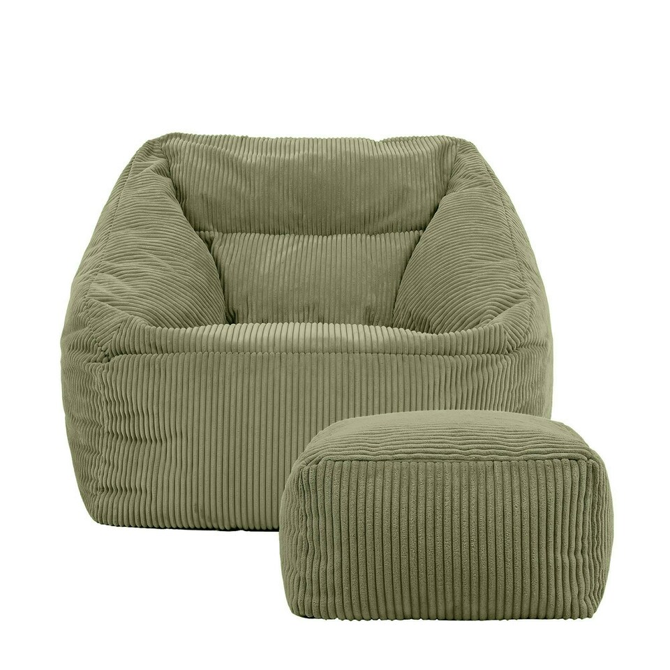 image 1 of Natalia Large Beanbag and Pouffe Set Corduroy Sage Green | Green | Green | XL | 2