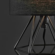 ValueLights Modern Small Satin Black Metal Basket Cage Table Lamp With Black Fabric Shade