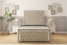 Sloomy Sofia Chrome Cream Plush Bed Frame With 50" Upholstered Headboard 4' Small Double