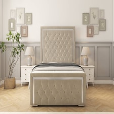 Sloomy Sofia Chrome Cream Plush Bed Frame With 50" Upholstered Headboard 4' Small Double