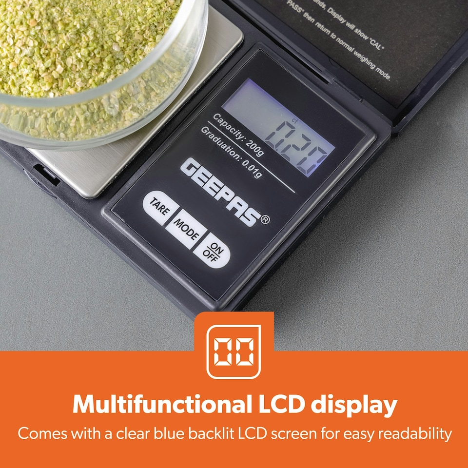 image 1 of GEEPAS Portable Digital Scales, 200x0.01 g - Black