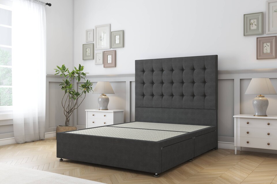 image 1 of Sloomy Alabama Graphite Dumfries Divan Bed Base 2 Drawers Foot-End With 26 Inch Strutted Headboard | Grey | Graphite | King | 1