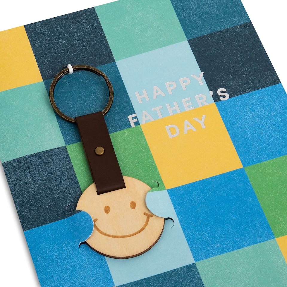 image 1 of Hallmark Father's Day Card - Smiley Face Wooden Keyring