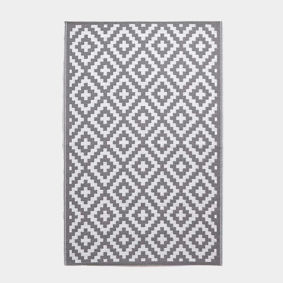 image 1 of Homescapes Outdoor Rug Luxury Waterproof Reversible Recycled, For Garden, Zoe Geometric | Grey | Grey and White