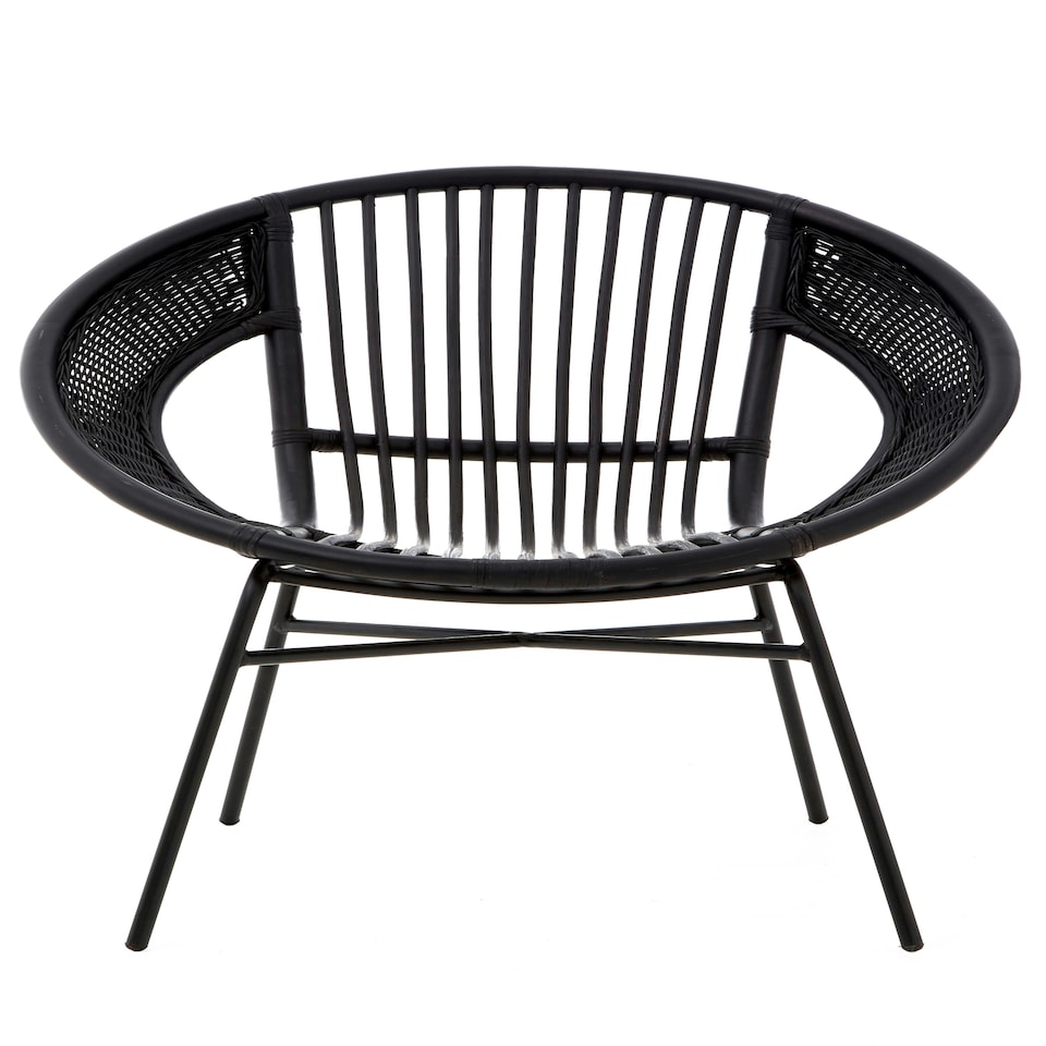 image 1 of Interiors by Premier Comfortable Black Natural Rattan And Iron Black Arm Chair, Stylish Outdoor Chair, Versatile Dining Chair