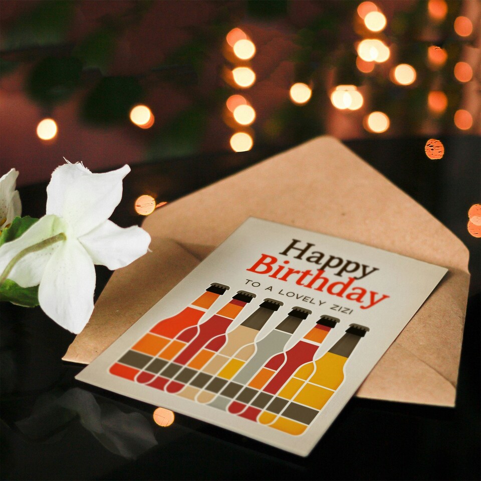 image 1 of Lovely Zizi Craft Beer Lover Row Bottles Non Binary Birthday Card