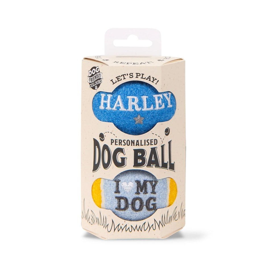image 1 of Pre-Personalised Dog Ball Gift Pack 2pcs Blue Harley