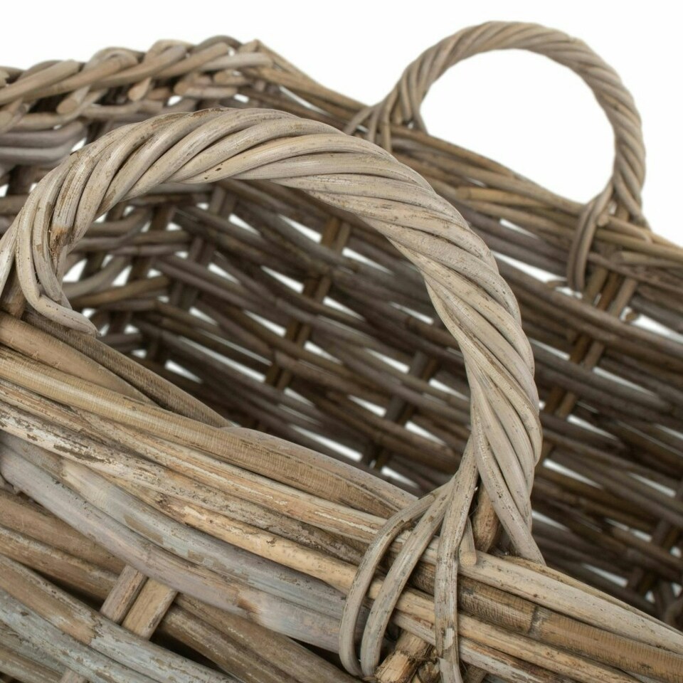 image 1 of Set of 2 Rectangular Grey Rattan Hallway Log Basket