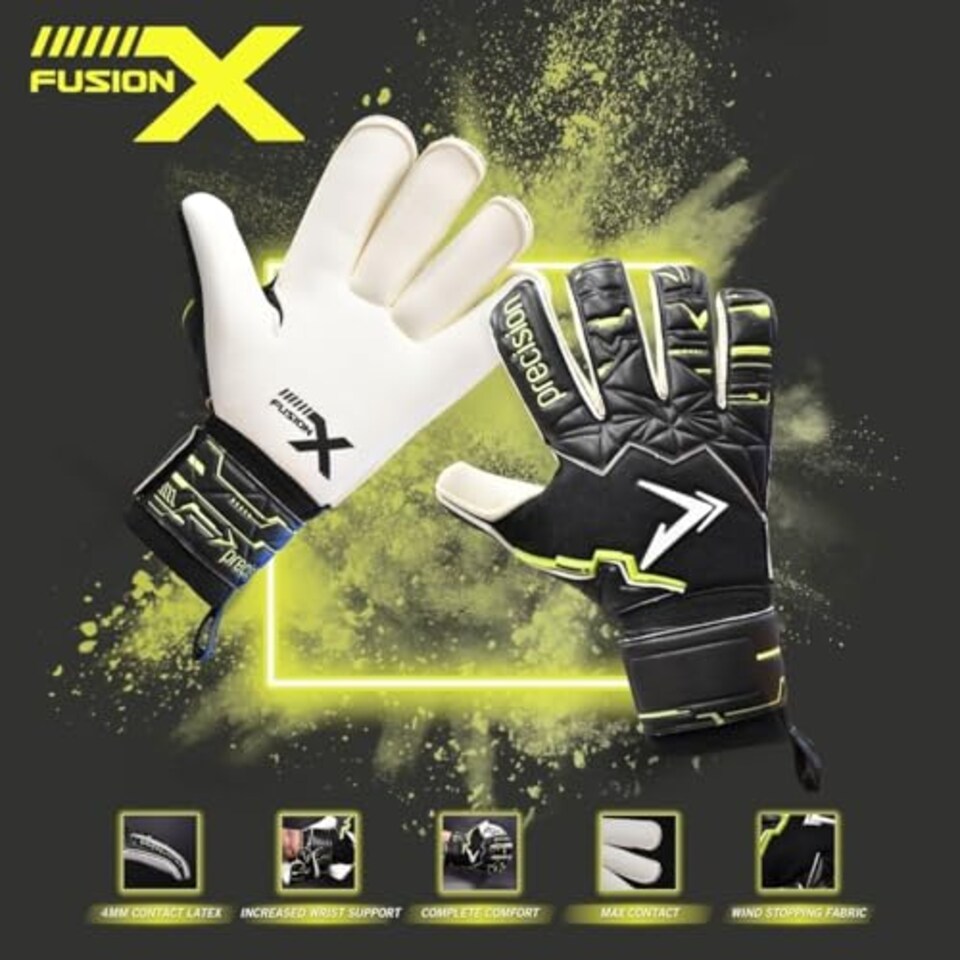 image 1 of ​​Precision Fusion X Pro Roll Finger Giga Professional Football Junior Goalkeeper Gloves, Black, 6