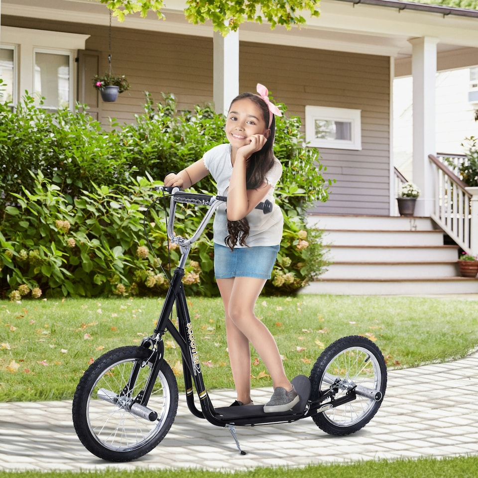image 1 of HOMCOM Teen Scooter Children Stunt Scooter W/ 16" Tyres Adjustable Height, Black