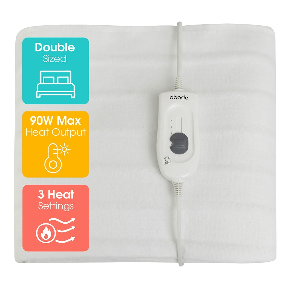 image 1 of Abode AEDB2002 Double Electric Blanket 90W Heated Underblanket White 3 Heats White
