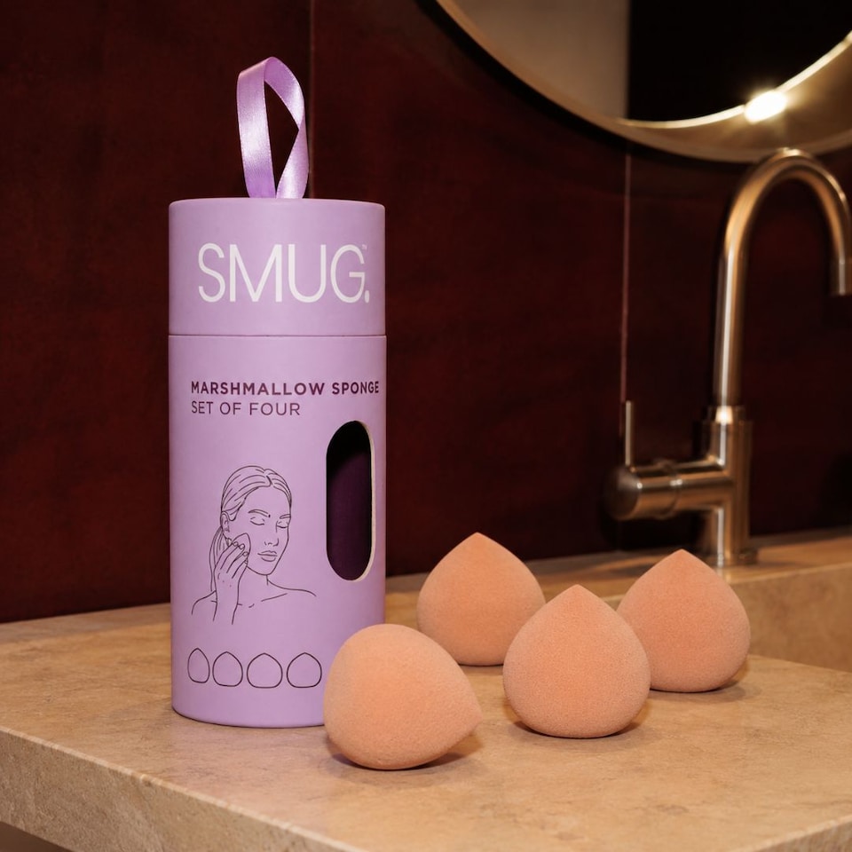 image 1 of SMUG Marshmallow Makeup Sponges - Set of 4 with Reusable Storage Tube