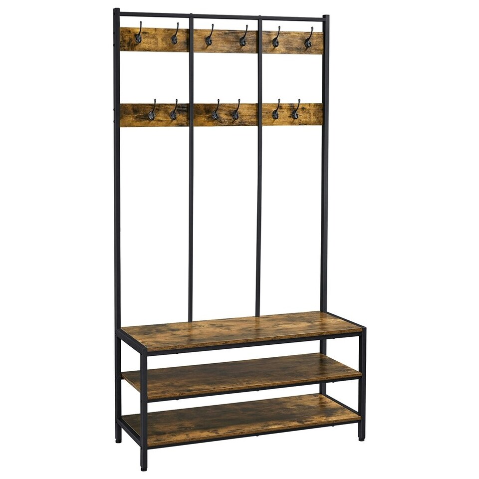 image 1 of Yaheetech Industrial Hallway Rack with Bench & Shoe Storage Brown | Rustic Brown | One Size