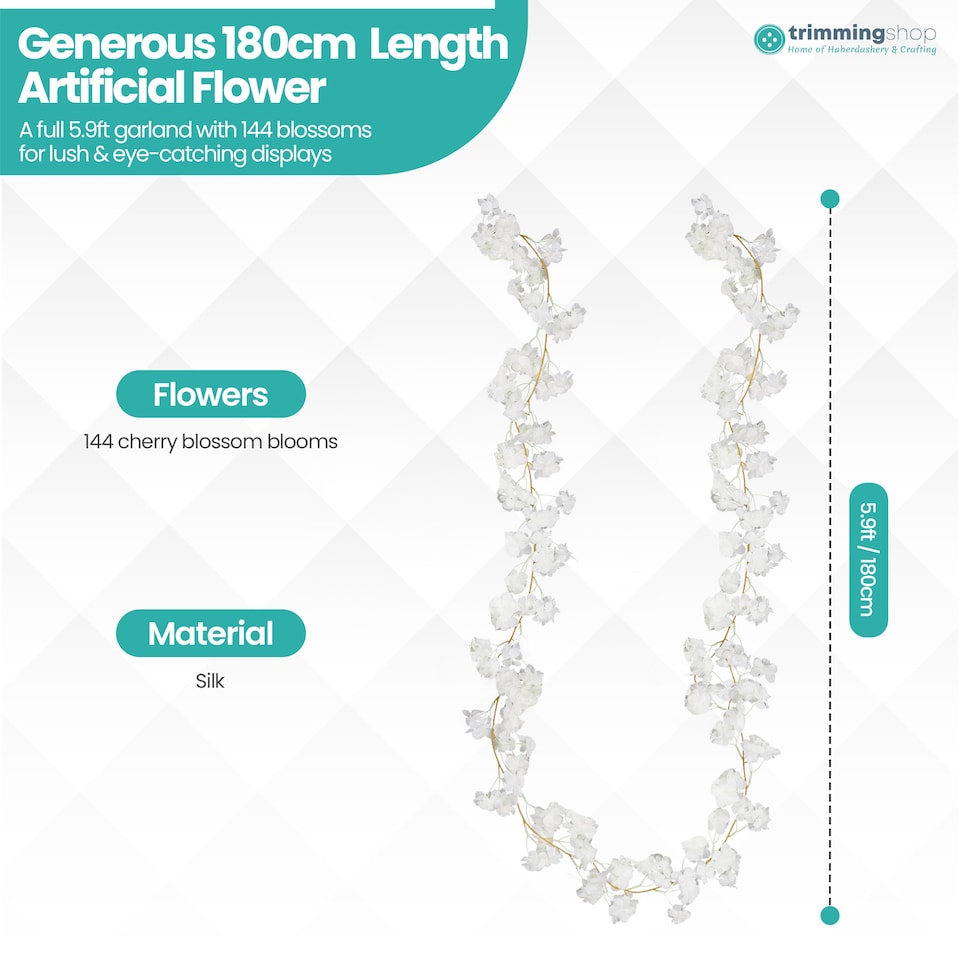 image 1 of 180cm Cherry Blossom Flower Garland, 144 Blooms with No Wire Hanging Flowers
