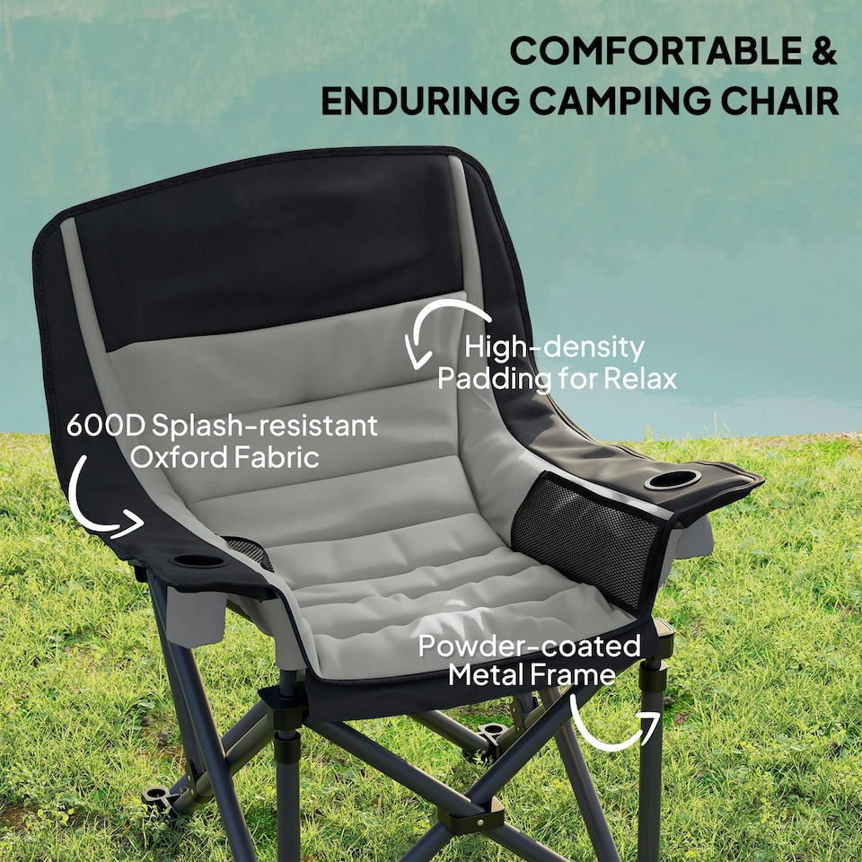 image 1 of Outsunny Camping Chair for Adults, Padded Folding Chair, Olive Green