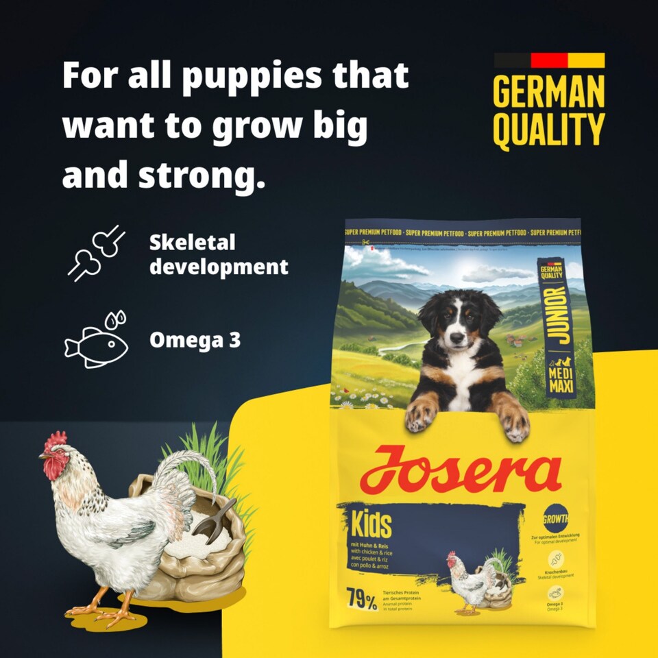 image 1 of Josera Junior Kids complete puppy food | Gluten-free | Medium & large breeds | Lots of meat | Optimal development | Omega 3 from Salmon Oil | 3x3kg