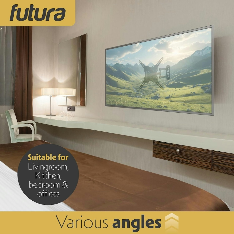 image 1 of Futura Heavy-Duty Universal TV Wall Mount Bracket for 26-60 Inch TVs, Tilt & Swivel Motion