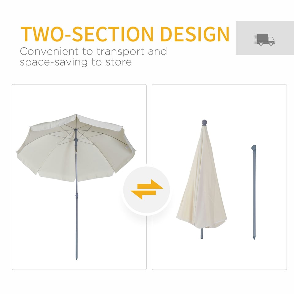 image 1 of Outsunny 2.2m Tilt Garden Parasol Beach Umbrella Patio Sun Shade Cream White