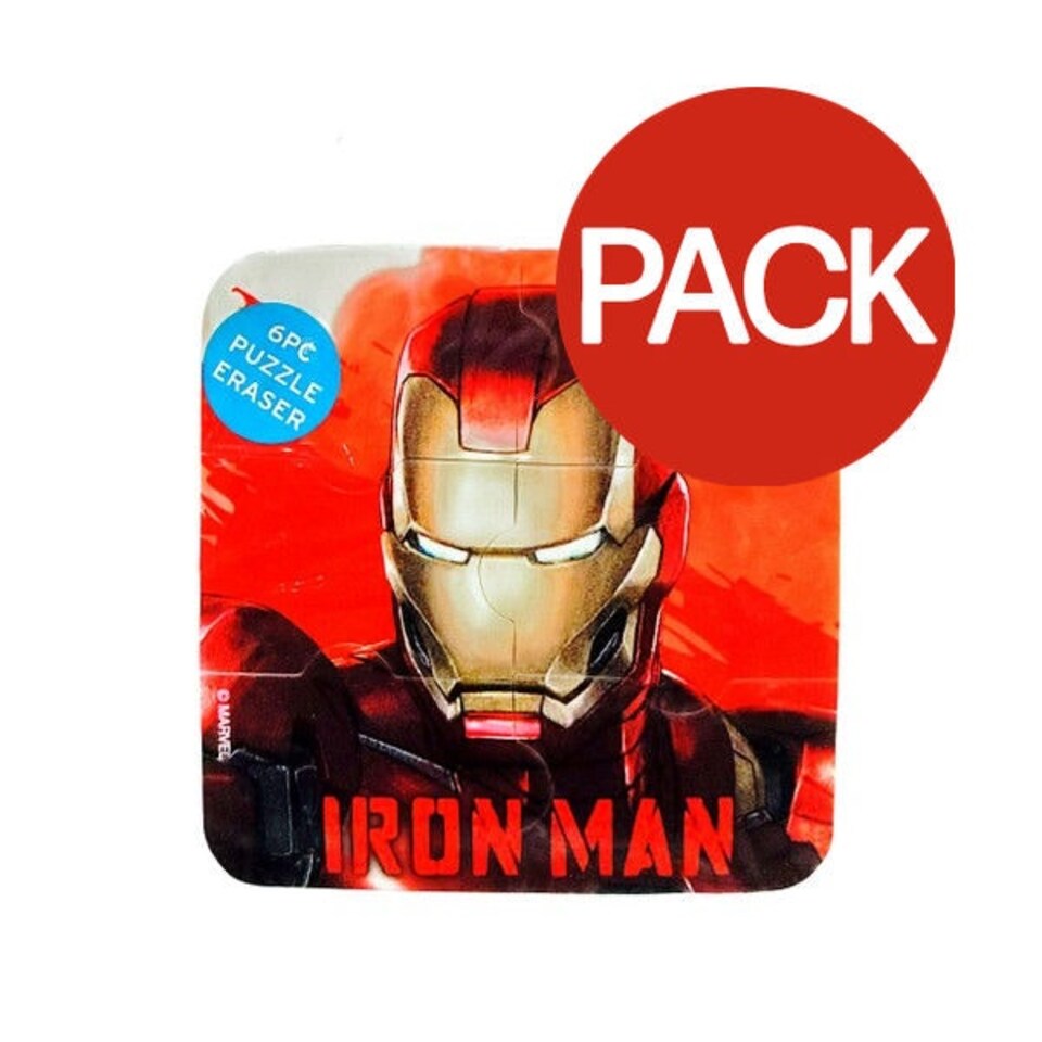 Iron Man Puzzle Eraser (Pack of 6) - Red/Gold - One Size