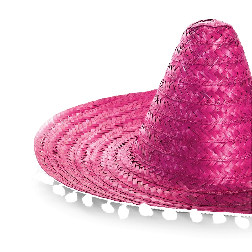 image 1 of Pink Mexican Sombrero – Fancy Dress Fiesta Hat with Pom-Pom Trim Pink | 3