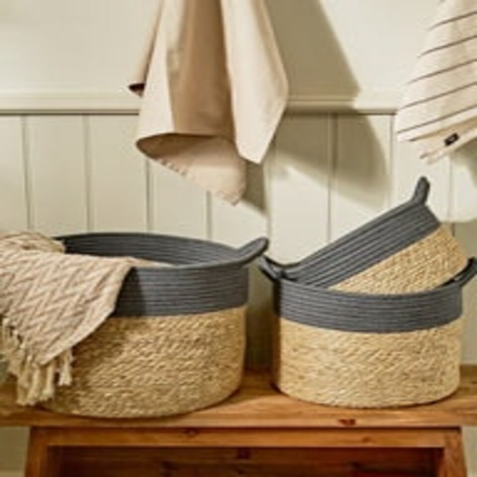 image 1 of Seagrass Grey Stripe Basket Grey | Stripe