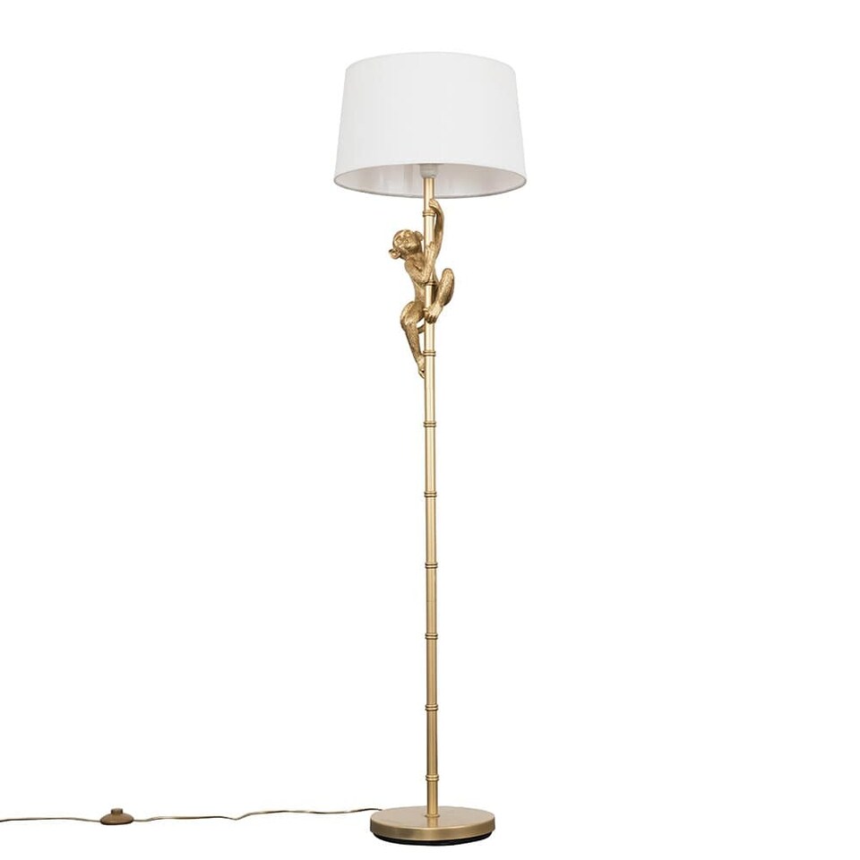 image 1 of ValueLights George Monkey Gold Floor Lamp White Taper Shade & Bulb | White