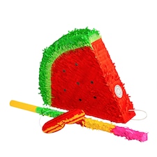 Pinatas Watermelon Cardboard Pinata, Stick and Blindfold Set - W42cm x D9cm x H36cm - Red