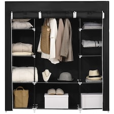 HOMCOM Portable Wardrobe, Foldable Fabric Wardrobe, 150 x 43 x 162.5cm, Clothes Storage Organiser with Hanging Rail, Shelves, Fabric Cover for Bedroom, Black