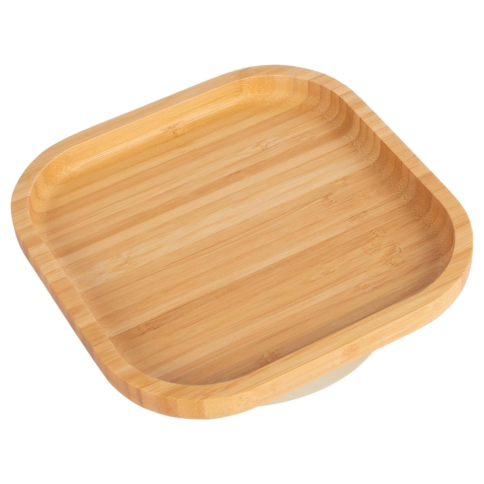 image 1 of Tiny Dining Square Bamboo Suction Plate - Beige Cream