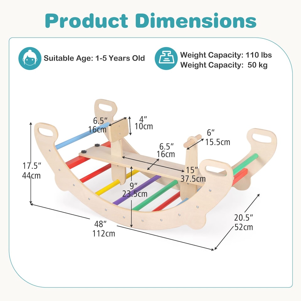 image 1 of COSTWAY Multifunctional Rocking Horse Arch 4-in-1 Wooden Climbing Toys