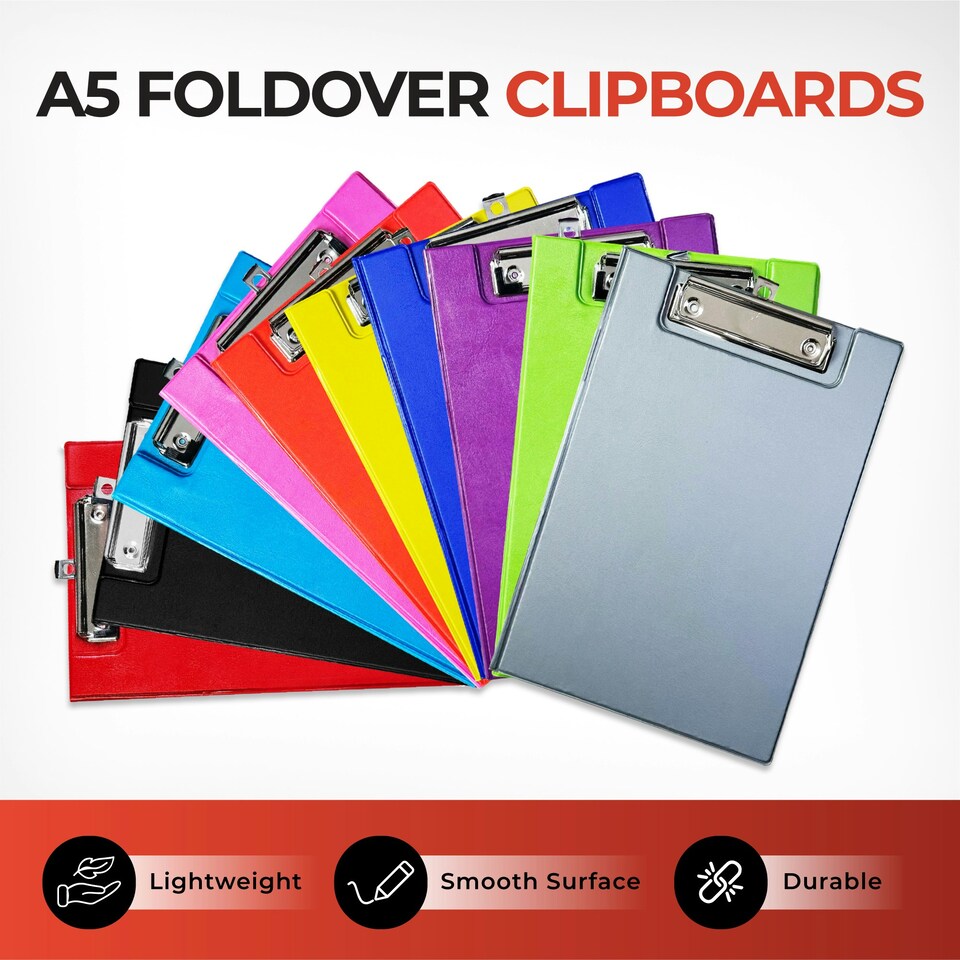 image 1 of A5 Neon Orange Foldover Clipboard with Pen Holder