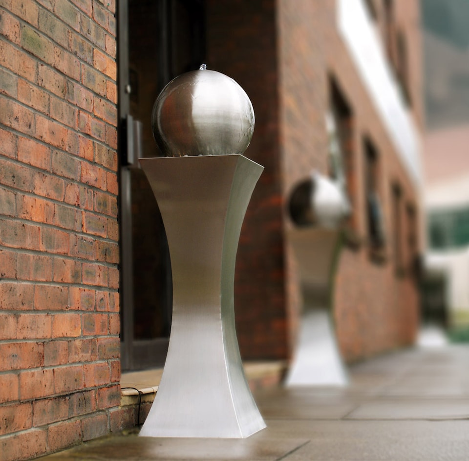 image 1 of Brushed Hourglass and Sphere Water Feature with Lights