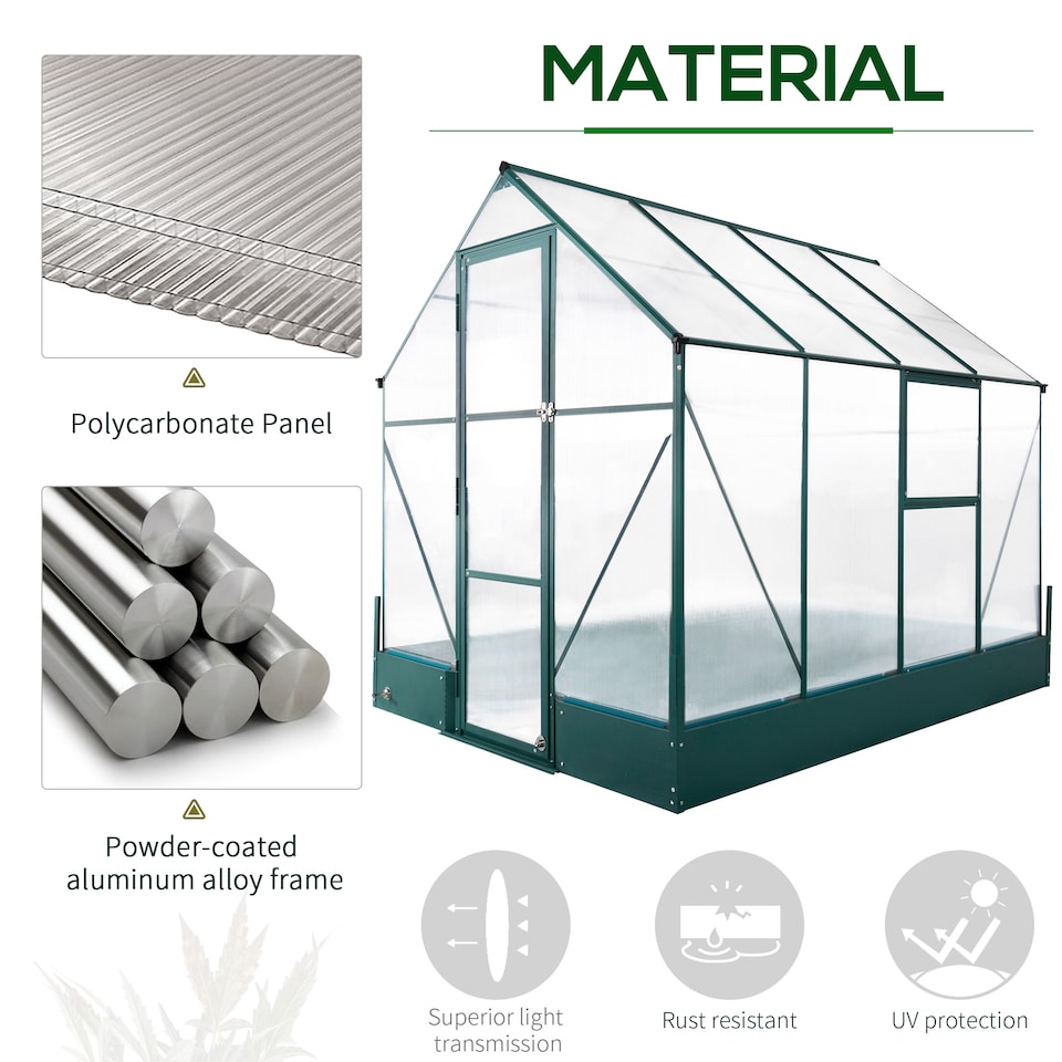 image 1 of Outsunny Walk-in Greenhouse Garden Polycarbonate Aluminium w Smart Window 6x6ft