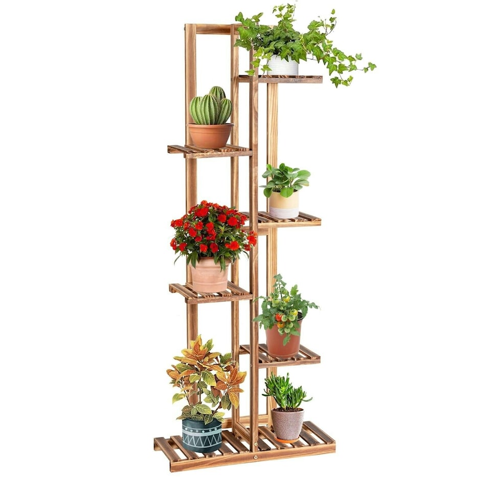 image 1 of COSTWAY 6 Tier Flower Stand 7 Pots Wood Plant Flower Rack | Brown