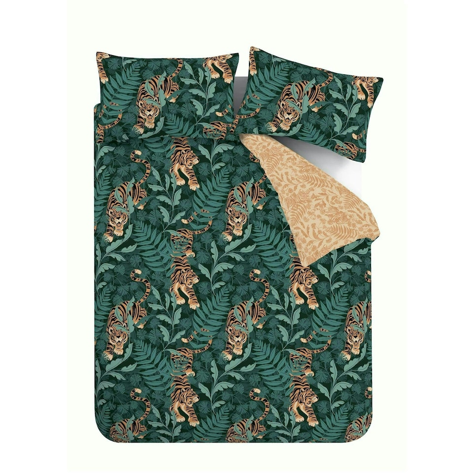 image 1 of Catherine Lansfield Tropic Tiger Green Duvet Cover Set Green | King