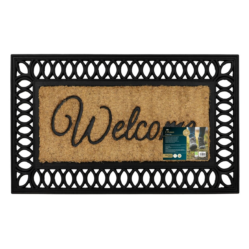 image 1 of JVL Orana Embossed Rubber Tuffscrape Coir Doormat, 40x70cm
