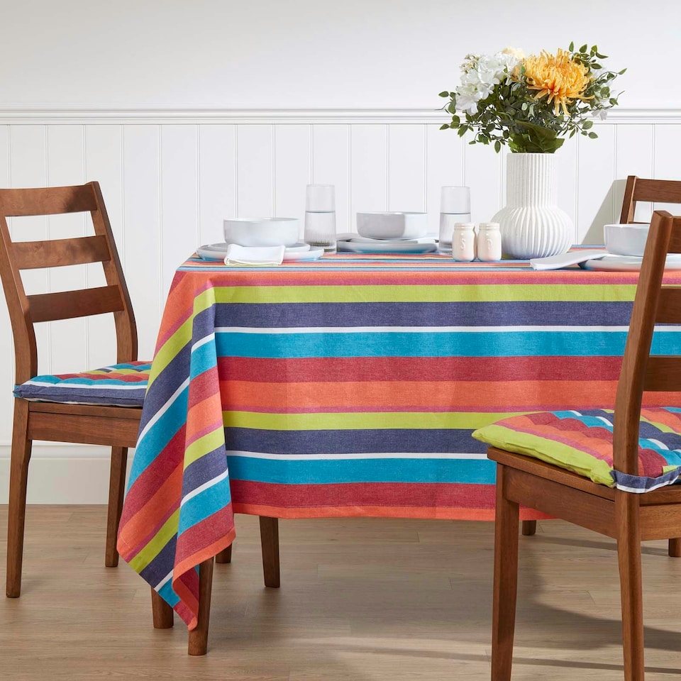 image 1 of Homescapes Multi Colour Striped Tablecloth - 137 x 228 cm | Multi | 137cm x 228cm (54" x 90")
