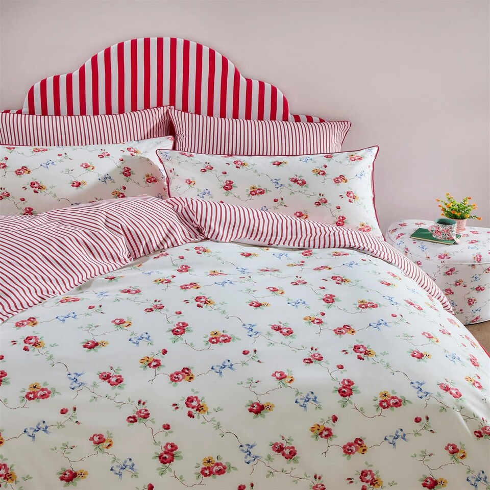 image 1 of Cath Kidston Rose and Bows Duvet Cover Set - Multi Red | King