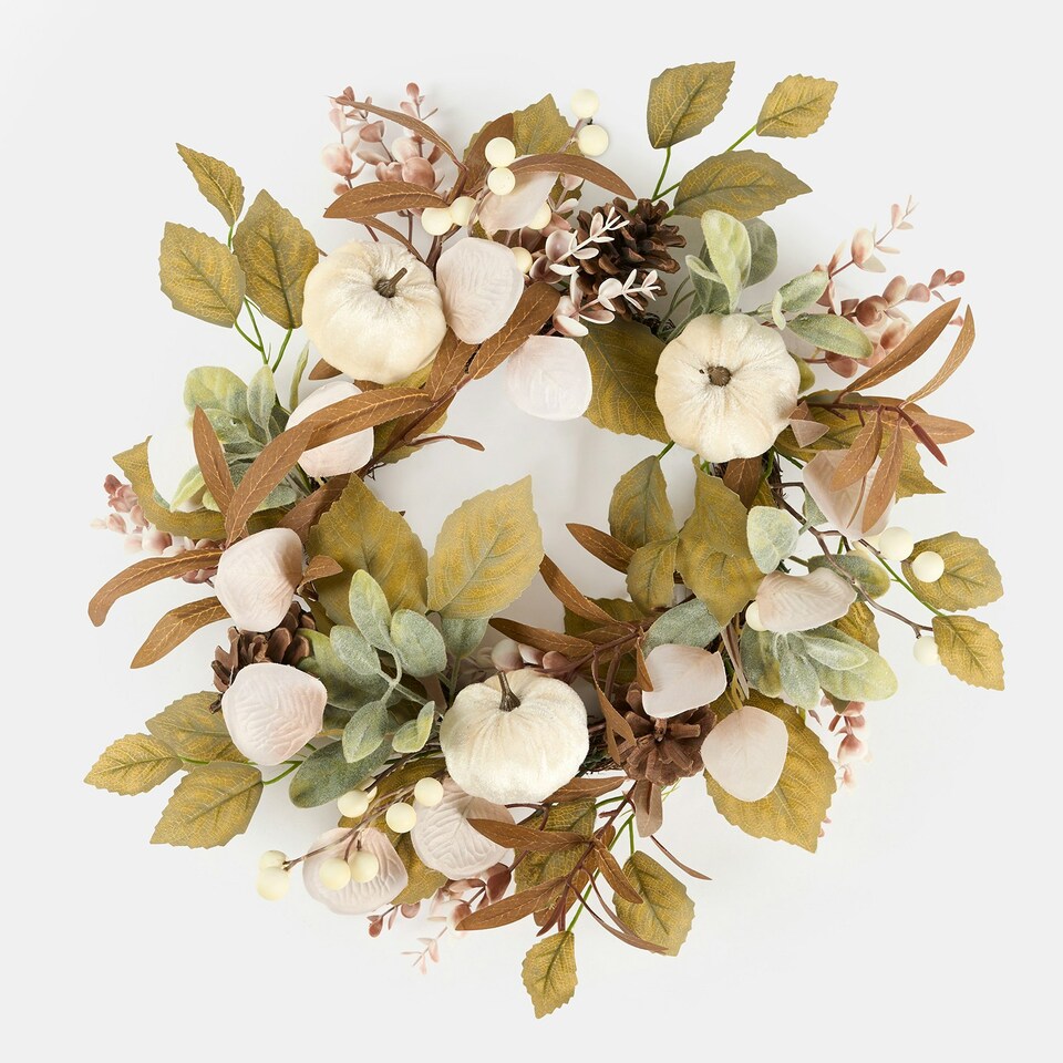 image 1 of OHS Autumnal Pumpkin Velvet Artificial Faux Home Door Wall Decor Wreath