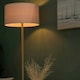 image 1 of ValueLights Modern Scandi Floor Lamp In Light Wooden Finish With Cool Grey Drum Shade
