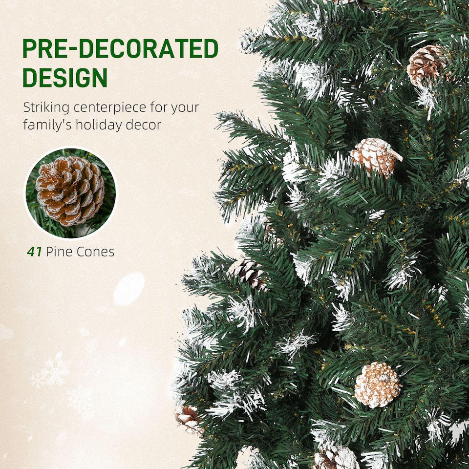 image 1 of HOMCOM 5FT Artificial Christmas Tree with Pine Cones, Holiday Home mas Decoration Automatic Open, Green