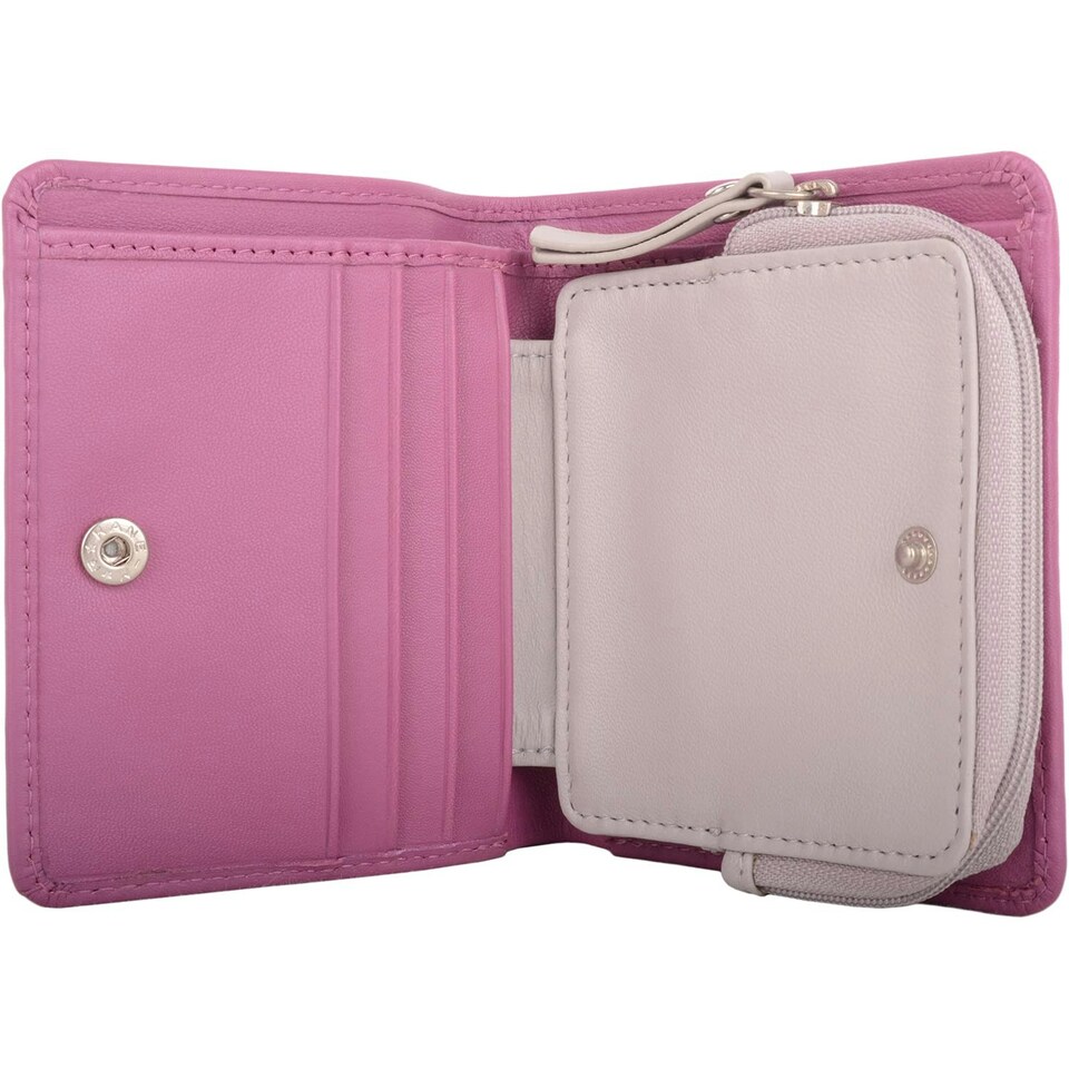 image 1 of Slim Line Genuine Soft Leather RFID Protected Money Credit Card Purse Pink | Pink/Ivory