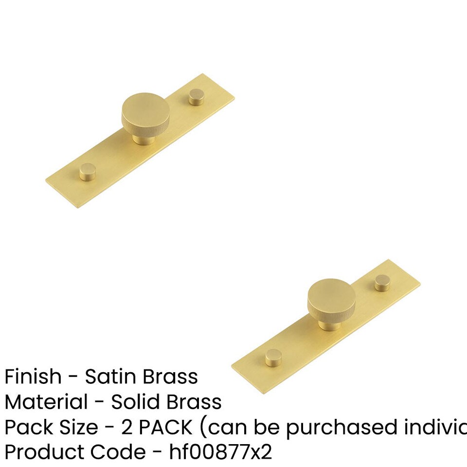 image 1 of 2 PACK Satin Brass Cupboard Knob with Backplate - 30mm Knurling Design - Kitchen Cabinet Knob