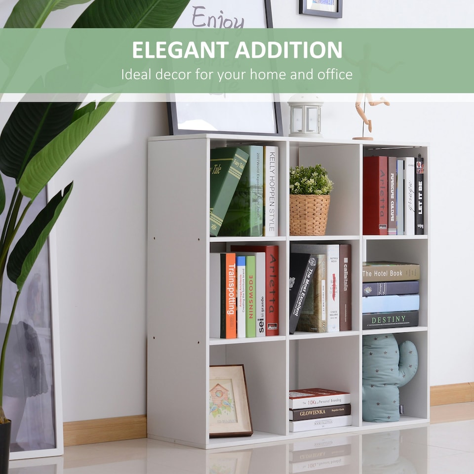 image 1 of HOMCOM 9 Cube Storage Unit Cabinet Bookcase Display Shelves, White
