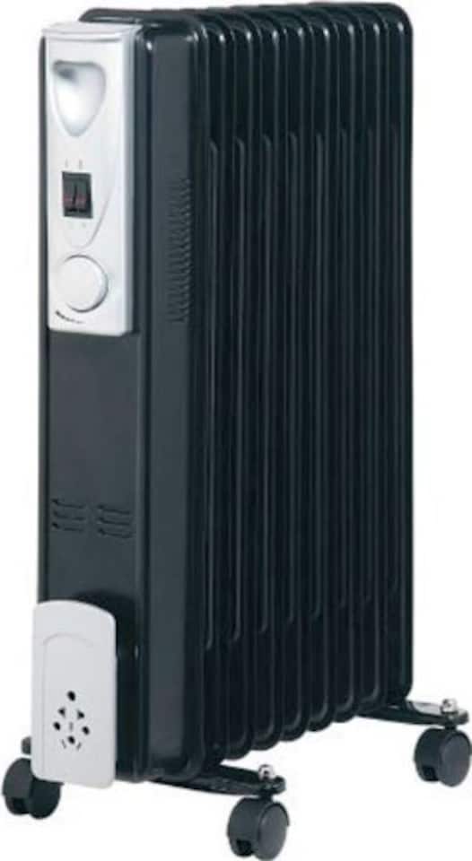 image 1 of 2000w 2kw 9 Fin Slimline Black Oil Filled Radiator Heater with Adjustable Thermostat