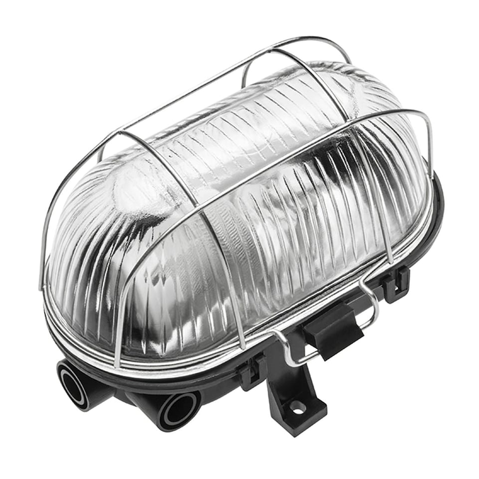 image 1 of CGC GINA Black Oval Metal Cage Bulkhead Wall Or Ceiling Light Black