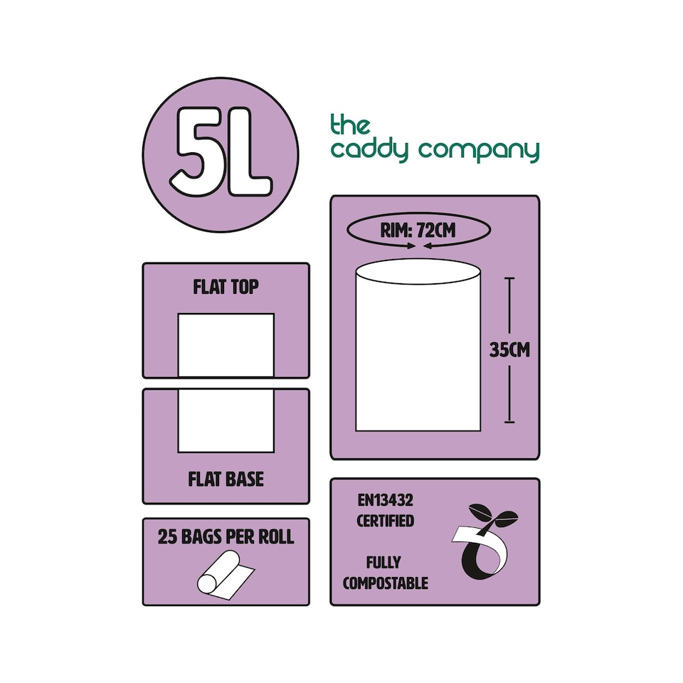 image 1 of The Caddy Company 5 Litre Compostable Food Waste Bin Bags - 6 Rolls