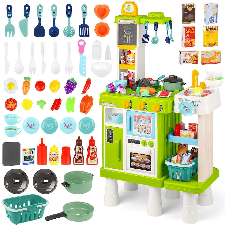 image 1 of Large Kitchen Playset for Kids (Green) - Pretend Cooking Toy Gift for Boys & Girls